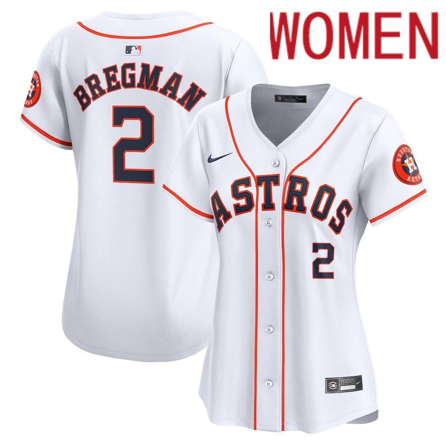 Women Houston Astros 2 Alex Bregman Nike White Home Limited Player MLB Jersey